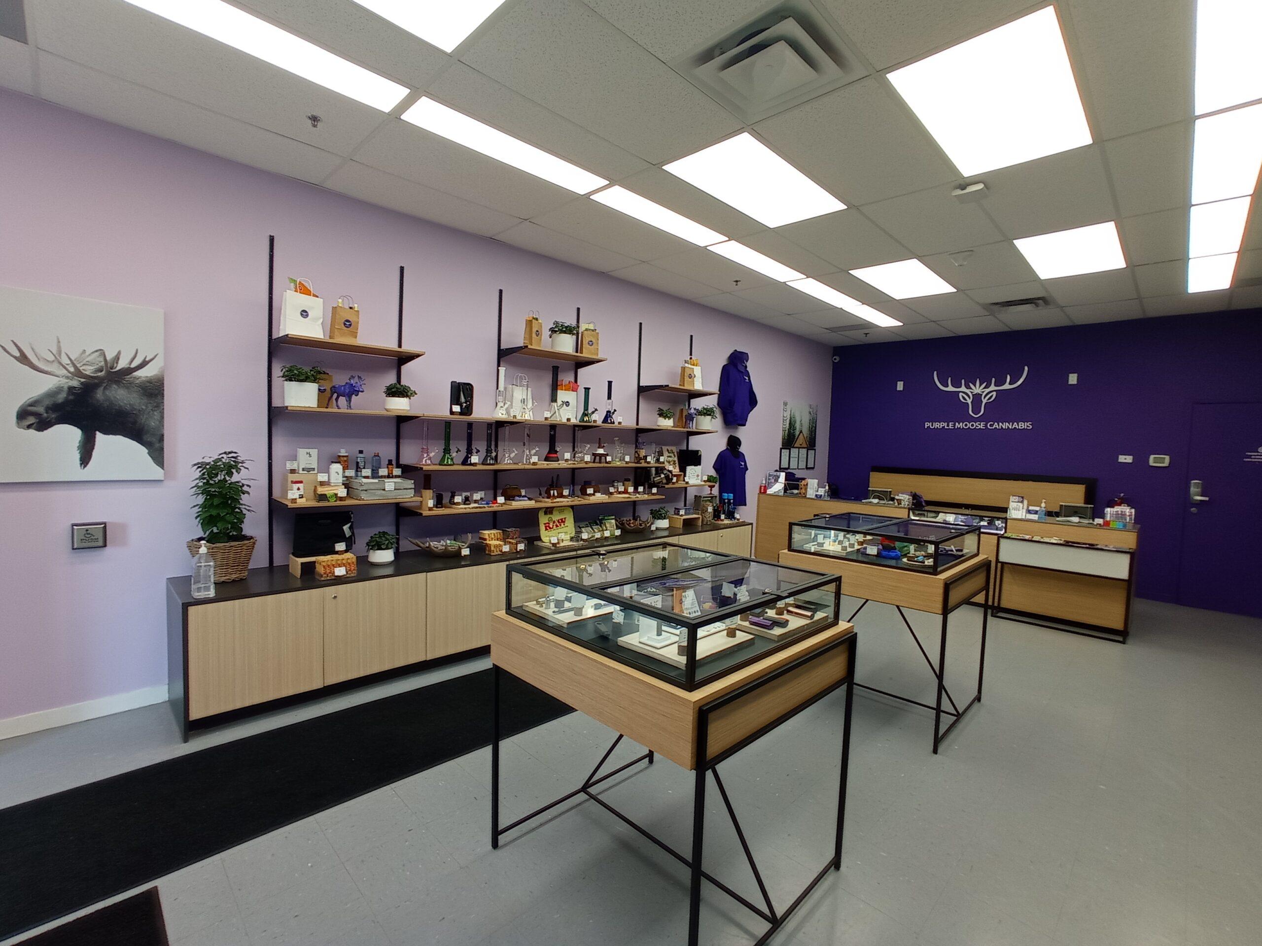 Purple Moose Cannabis Oshawa inside displays